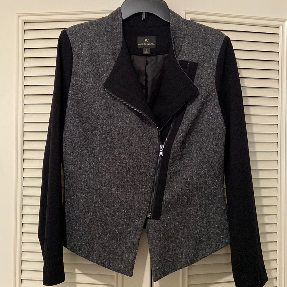 Worthington asymmetric zip blazer jacket size medium